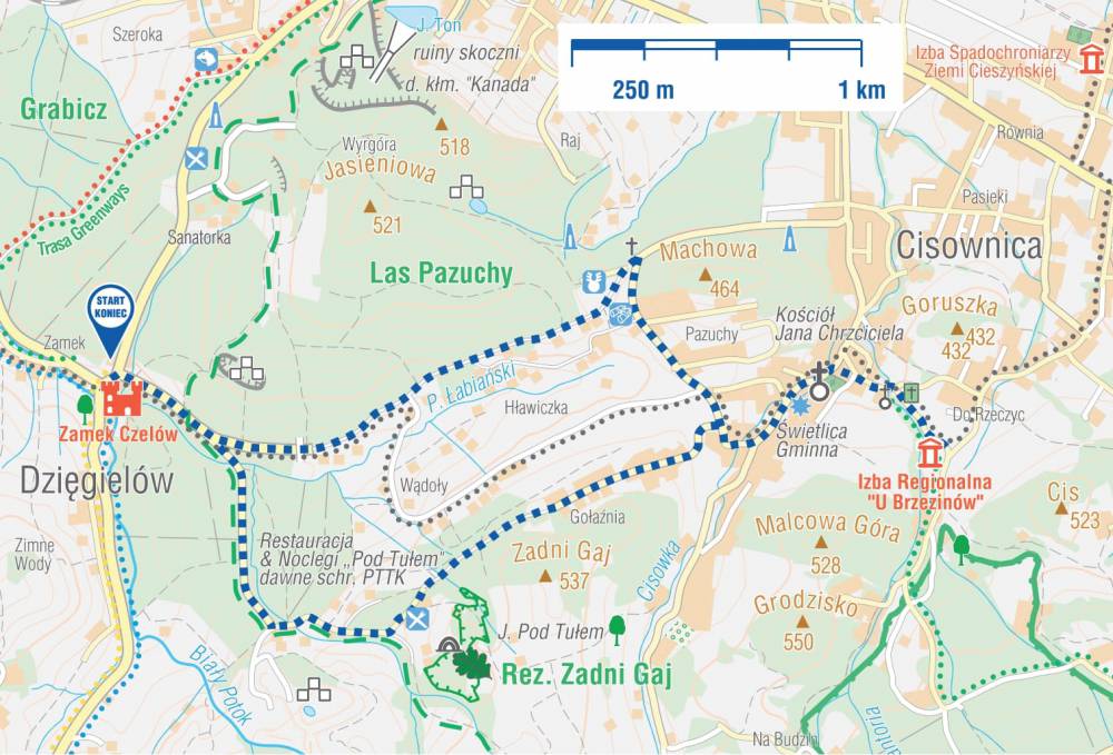 TRASA: DZIĘGIELÓW - SCHRONISKO POD TUŁEM - CISOWNICA 